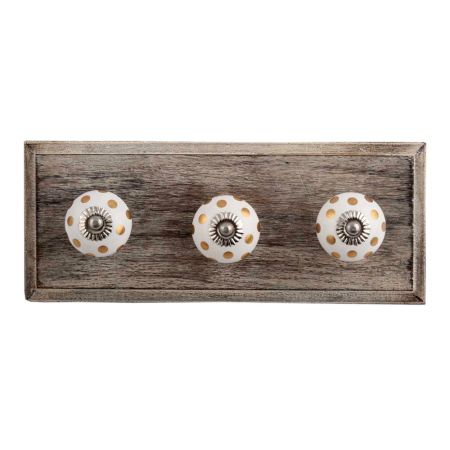 Golden Dot Ceramic Wooden Hooks